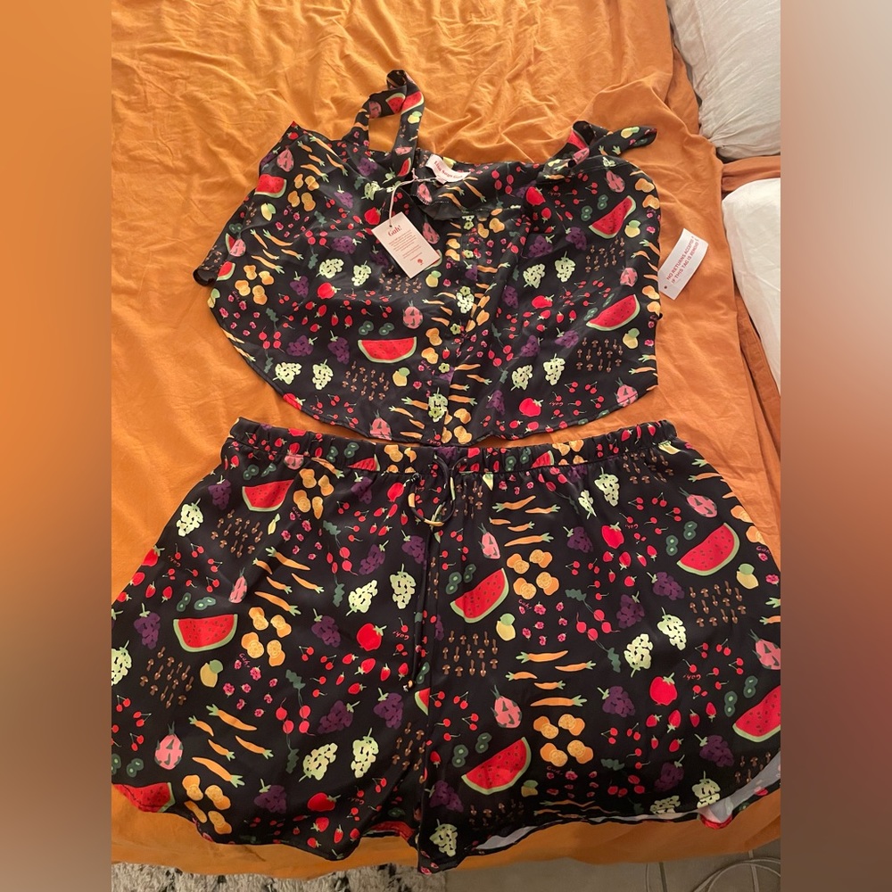 NWT Lisa Says Gah Frankie Satin Set- Farmer’s Market Top and Shorts Set